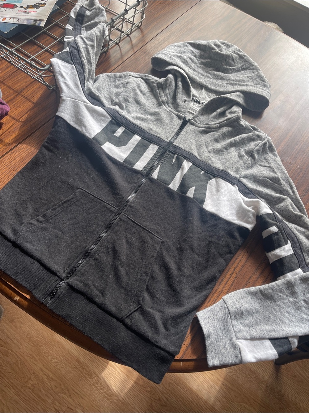 Y2K PINK Colorblock Zip-Up Hoodie - Gray & Black